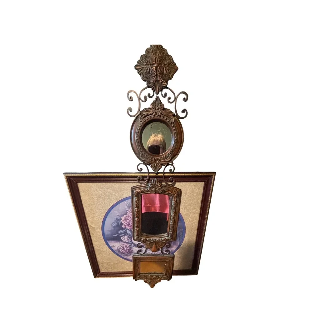 Vintage Bronze Tiered Wall Mirror 3-Frame Ornate Scrollwork Victorian Decor